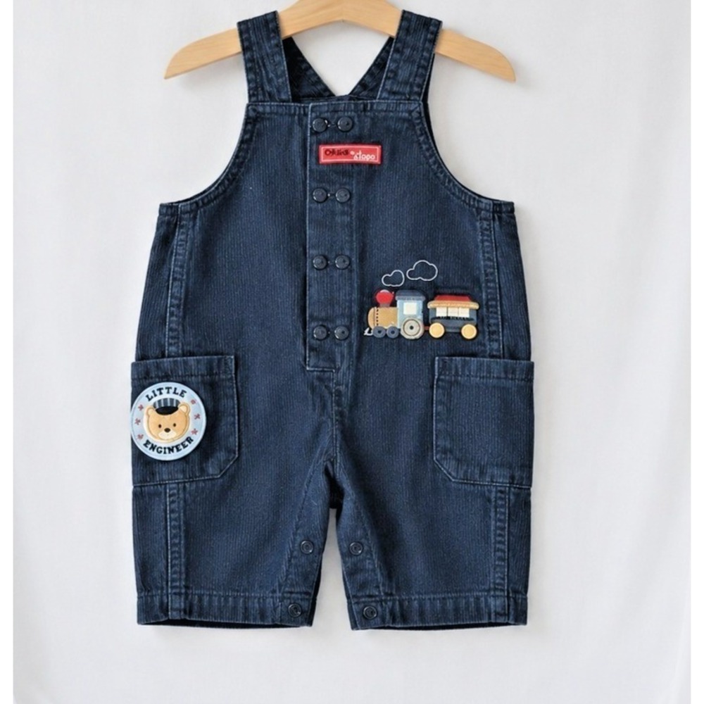 Vintage Baby Engineer Train Overalls Romper 0 3 Months Railroad Outfit Navy